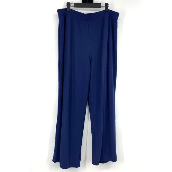 Susan Graver Pants Blue Liquid Knit Pull On Ribbed Straight Leg - Picture 1 of 10